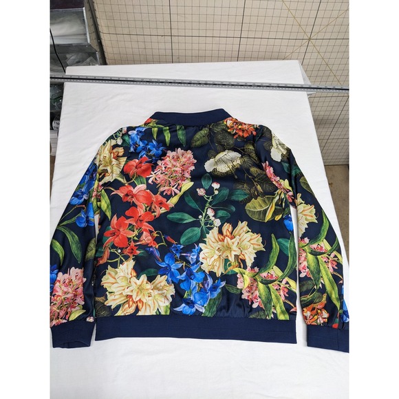 Gibson & Latimer Womens Floral Bomber Jacket Navy Blue Zip Up Medium LA3581SYP - Picture 10 of 10